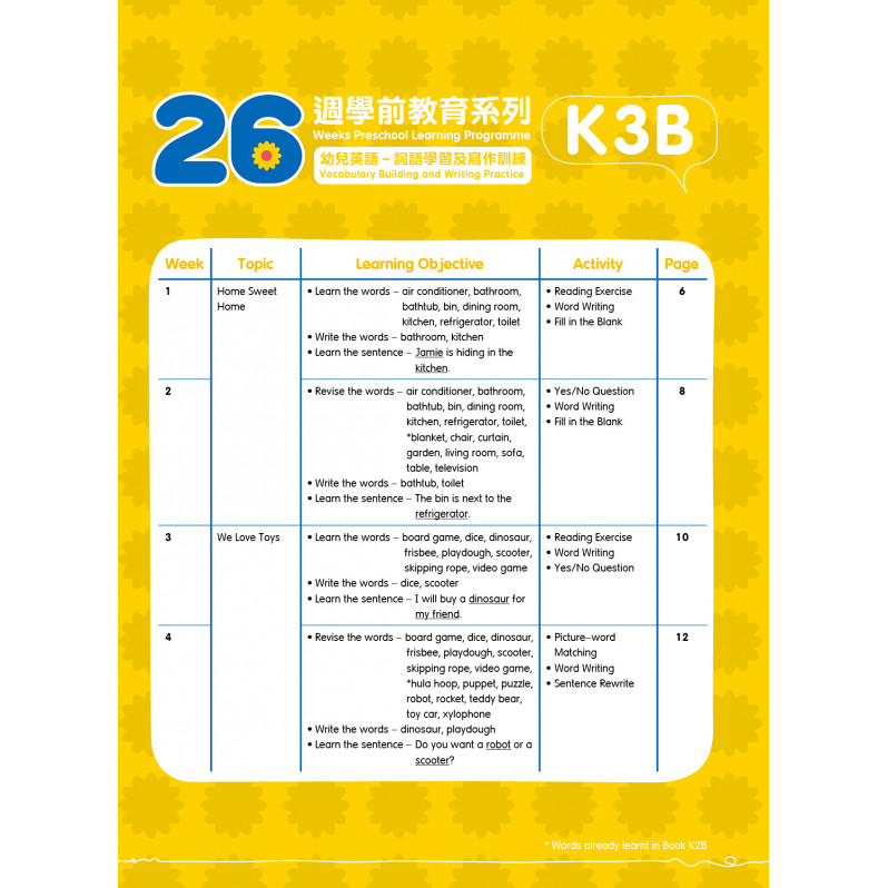 【多買多折】26週學前教育系列：幼兒英語 - 詞語學習及寫作訓練 K3B